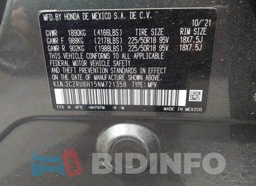 3CZRU6H15NM721358 Photo# 9