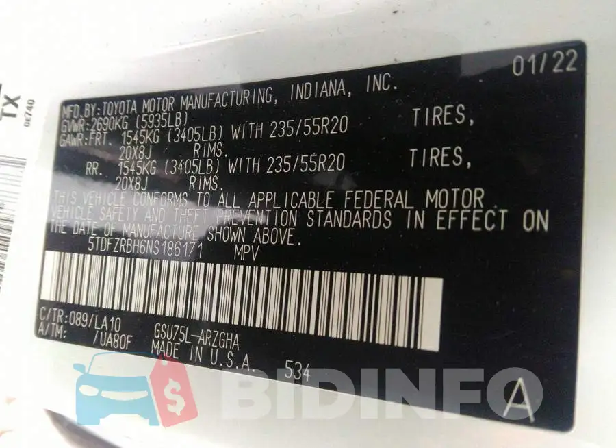 5TDFZRBH6NS186171 Photo# 9