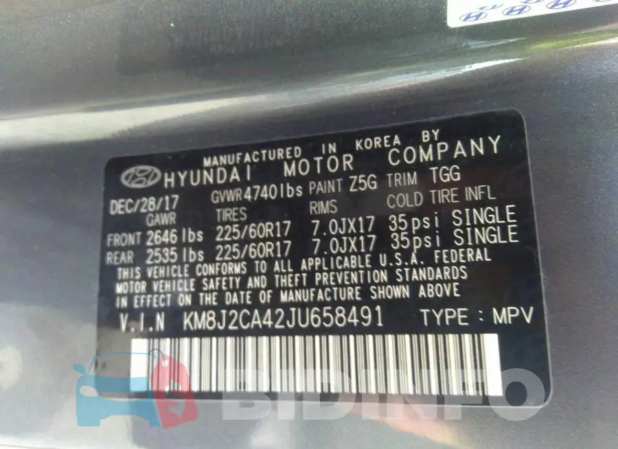 KM8J2CA42JU658491 Photo# 9
