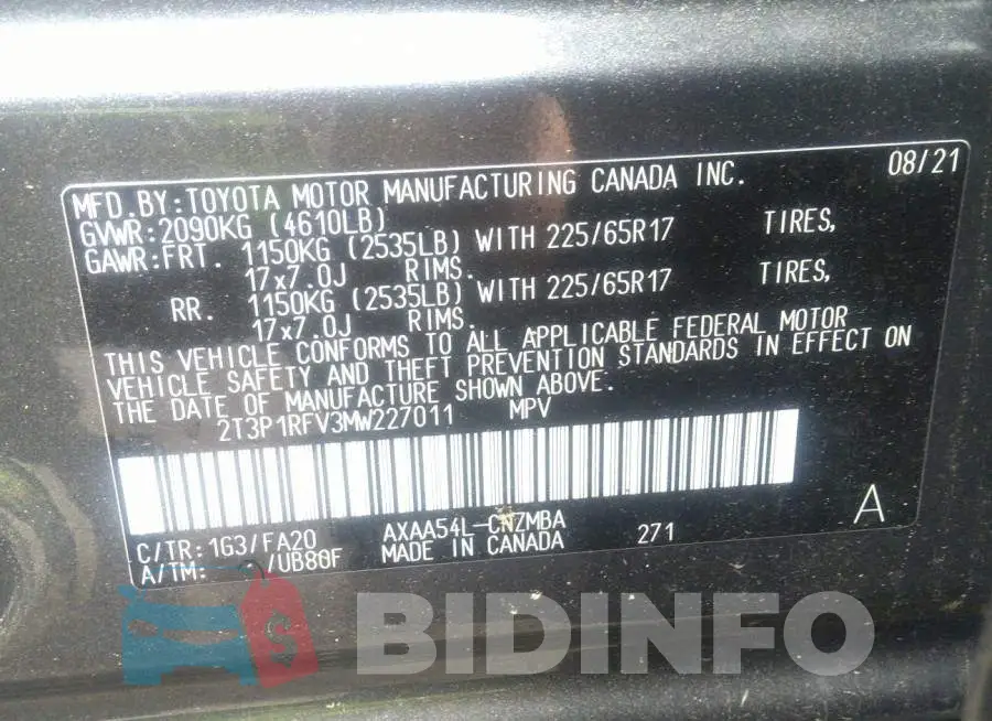 2T3P1RFV3MW227011 Photo# 9