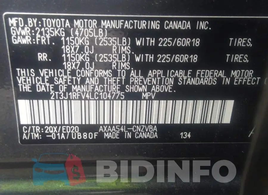 2T3J1RFV4LC104775 Photo# 9
