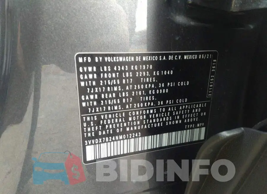 3VVDX7B24NM012243 Photo# 9