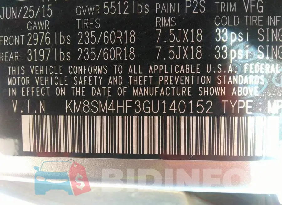 KM8SM4HF3GU140152 Photo# 9