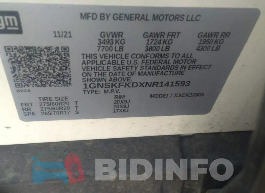 1GNSKFKDXNR141593 Photo# 9