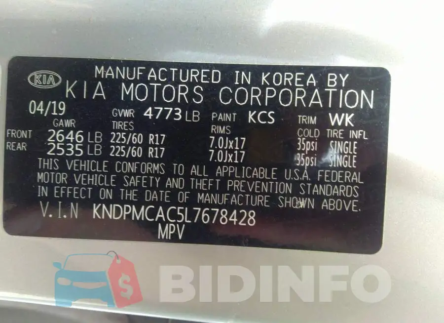 KNDPMCAC5L7678428 Photo# 9
