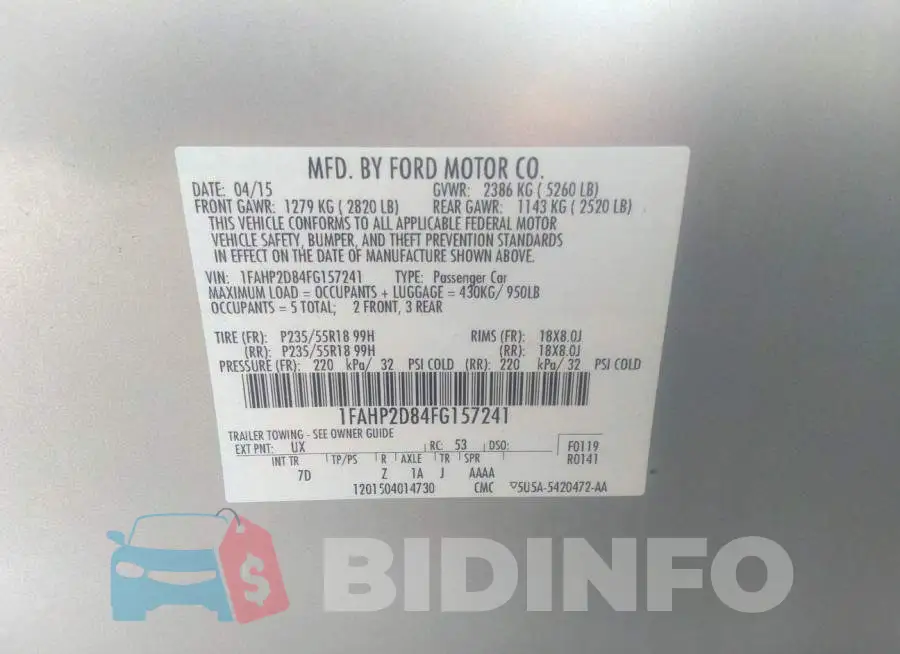 1FAHP2D84FG157241 Photo# 9