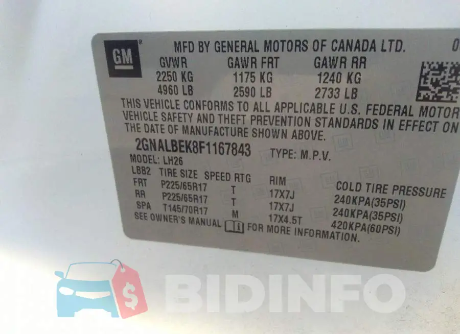 2GNALBEK8F1167843 Photo# 9