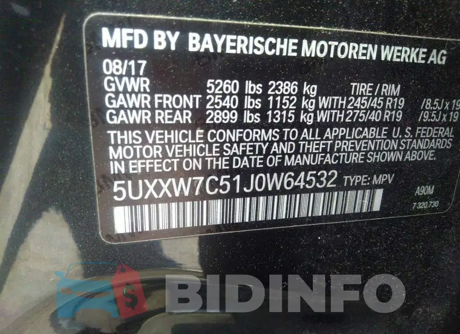 5UXXW7C51J0W64532 Photo# 9