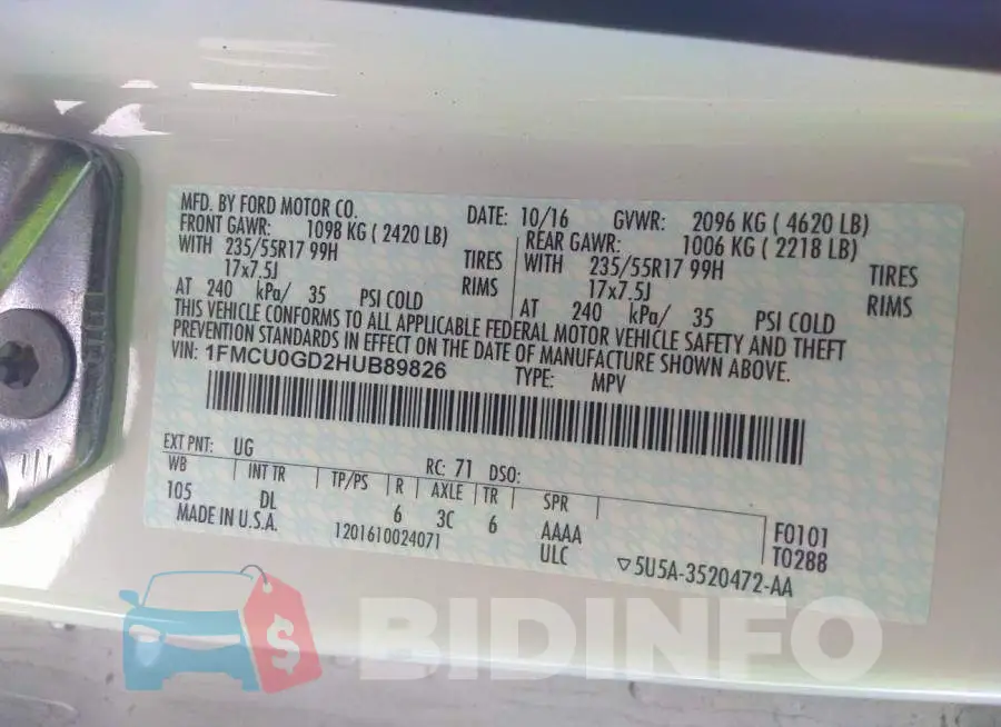 1FMCU0GD2HUB89826 Photo# 9