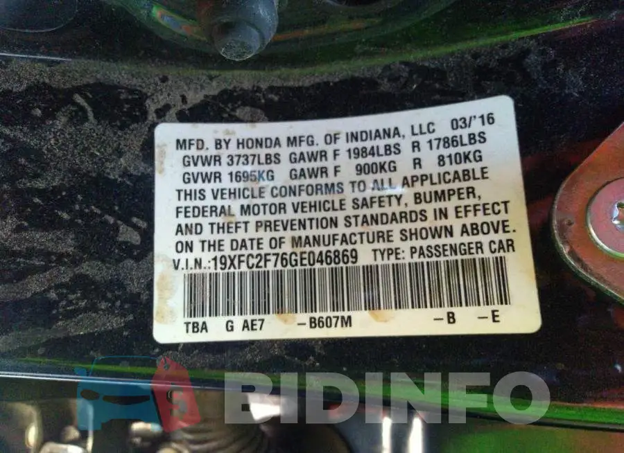 19XFC2F76GE046869 Photo# 9