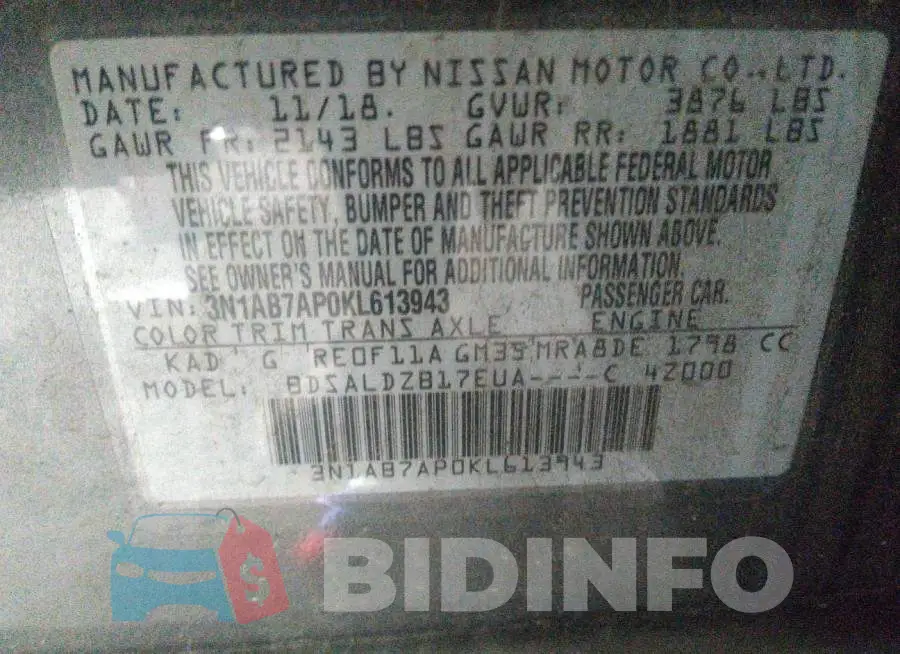 3N1AB7AP0KL613943 Photo# 9