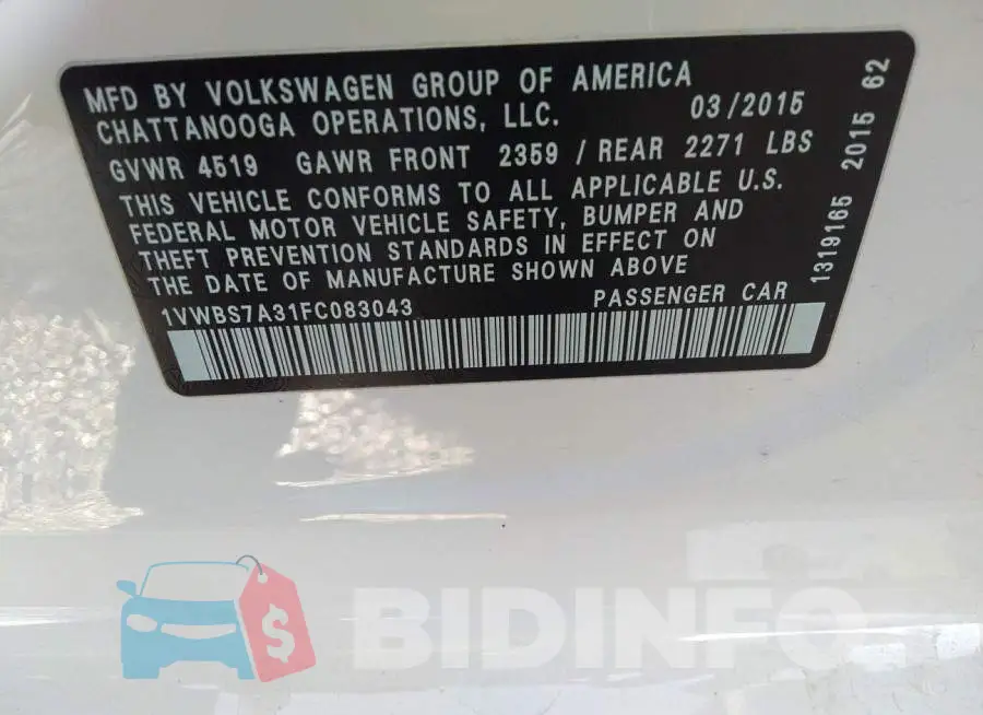 1VWBS7A31FC083043 Photo# 9
