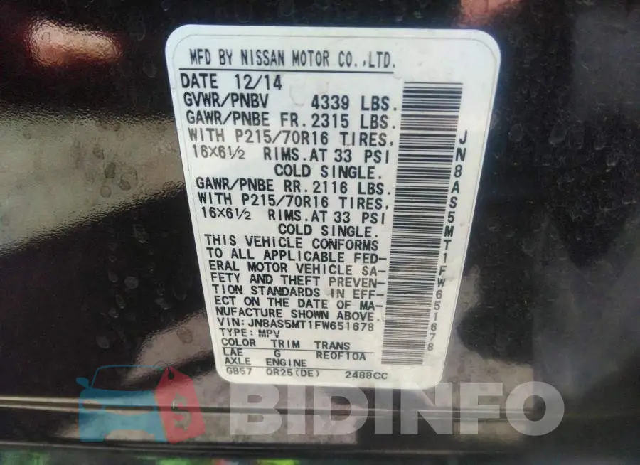 JN8AS5MT1FW651678 Photo# 9