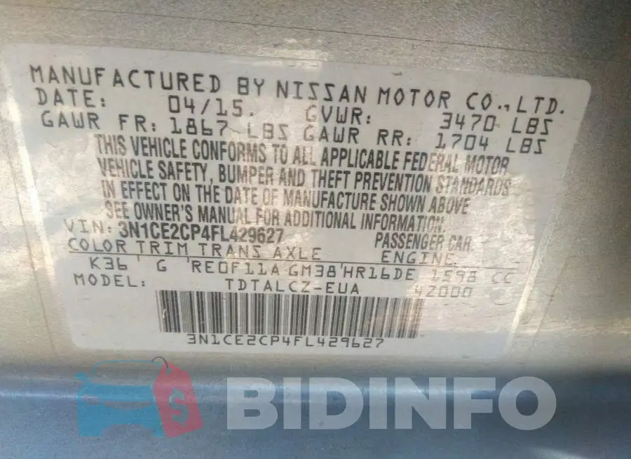 3N1CE2CP4FL429627 Photo# 9