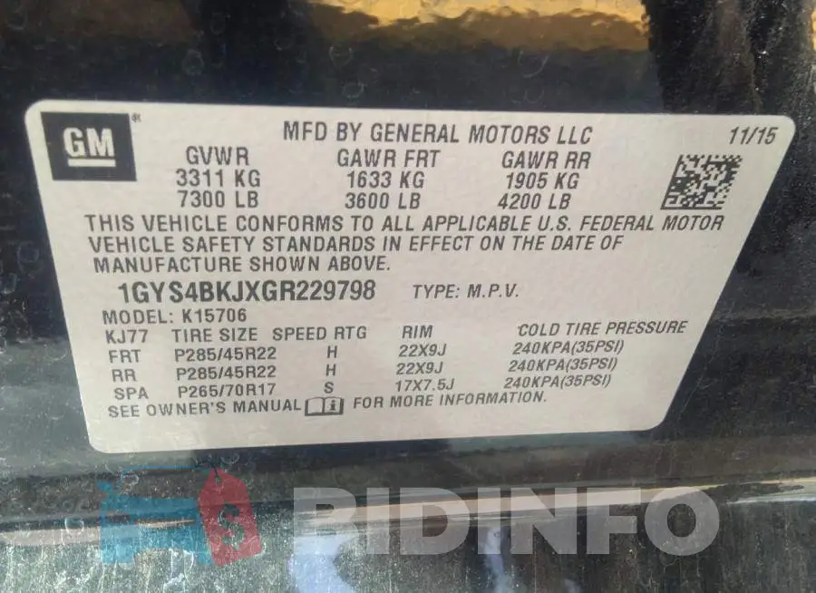 1GYS4BKJXGR229798 Photo# 9