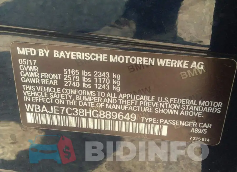 WBAJE7C38HG889649 Photo# 9