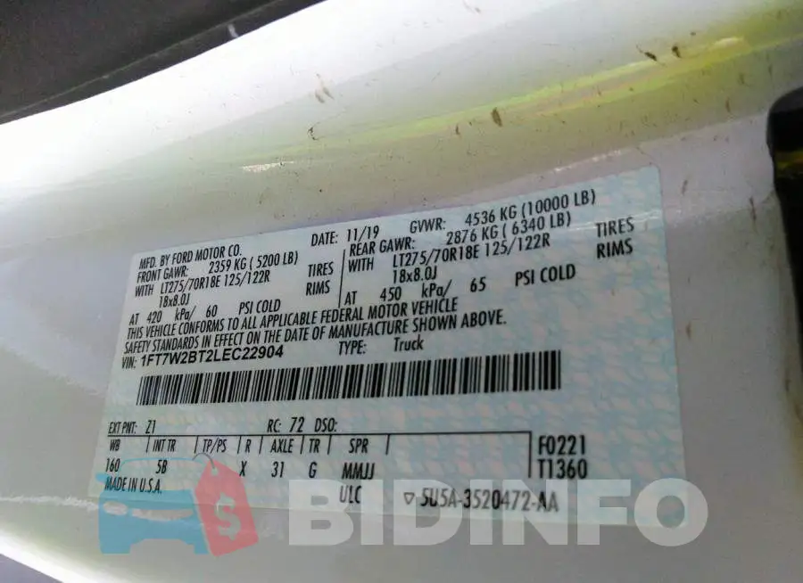 1FT7W2BT2LEC22904 Photo# 9