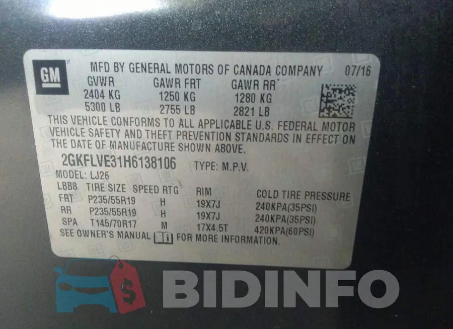 2GKFLVE31H6138106 Photo# 9