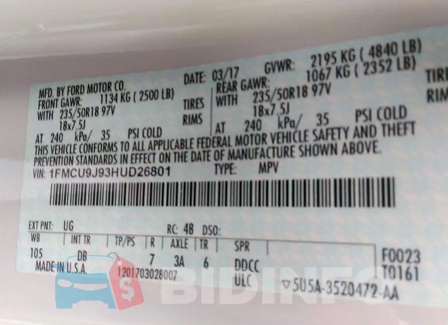 1FMCU9J93HUD26801 Photo# 9