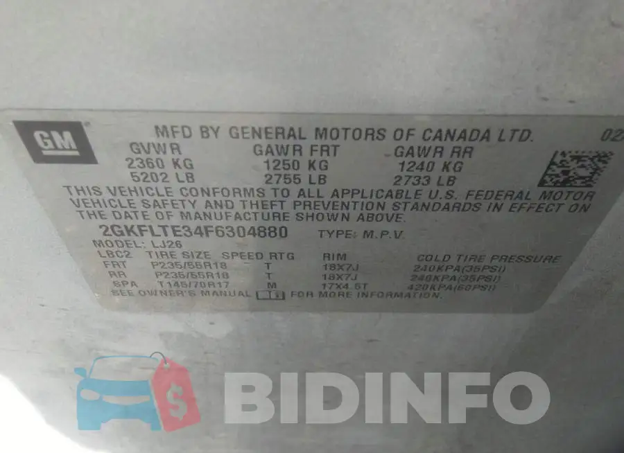 2GKFLTE34F6304880 Photo# 9