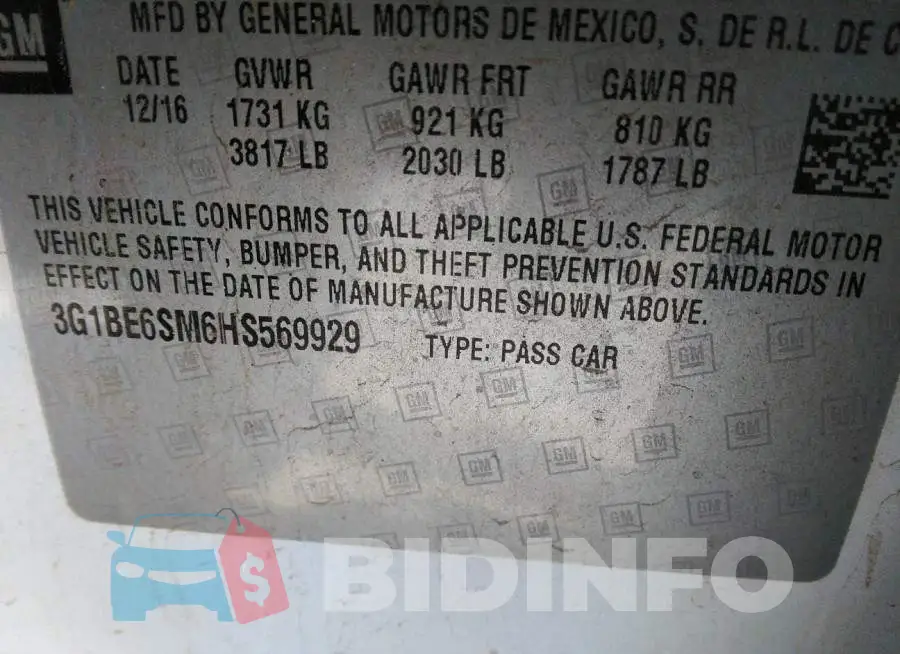 3G1BE6SM6HS569929 Photo# 9