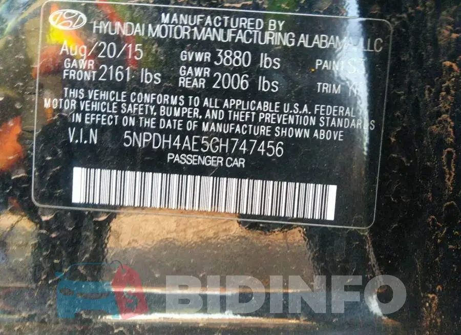 5NPDH4AE5GH747456 Photo# 9
