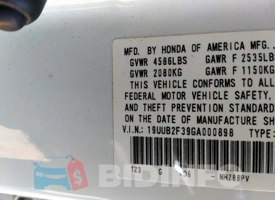 19UUB2F39GA000898 Photo# 9