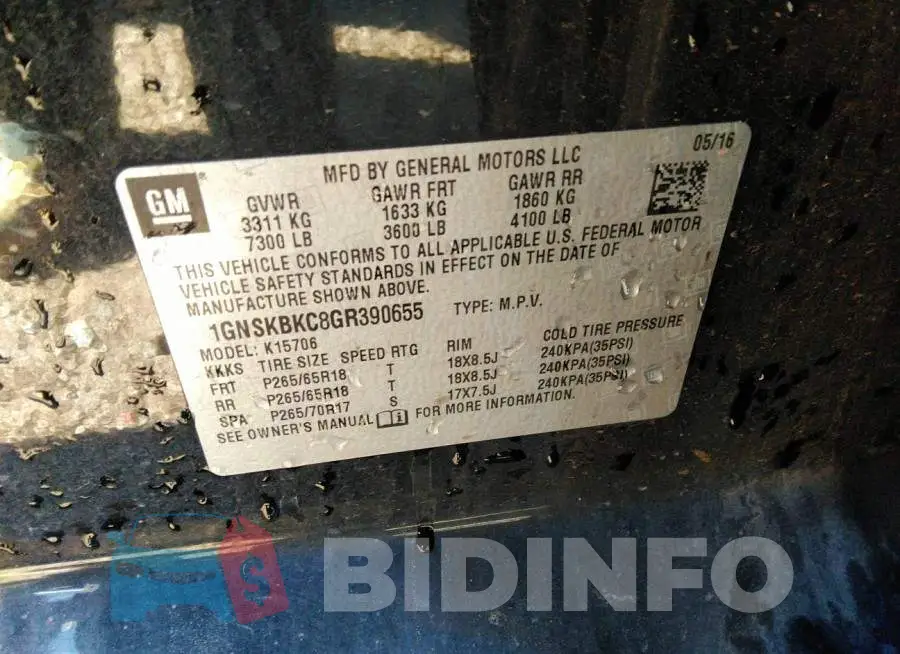 1GNSKBKC8GR390655 Photo# 9