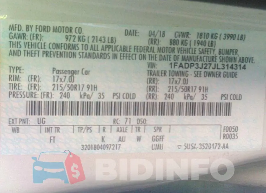 1FADP3J27JL314314 Photo# 9