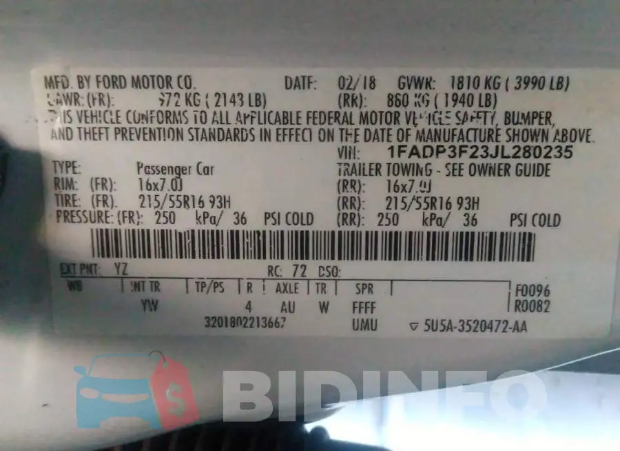 1FADP3F23JL280235 Photo# 9
