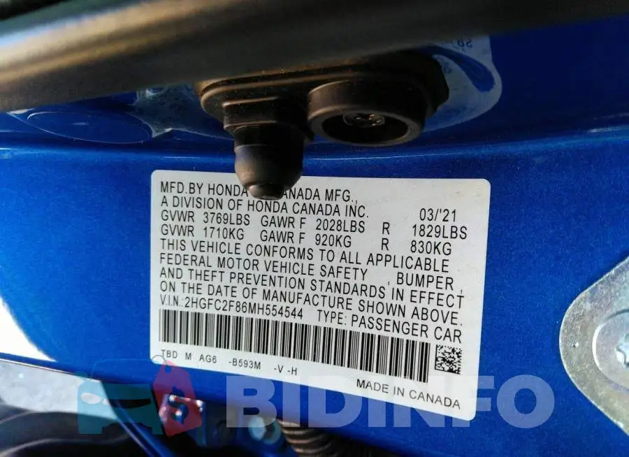 2HGFC2F86MH554544 Photo# 9