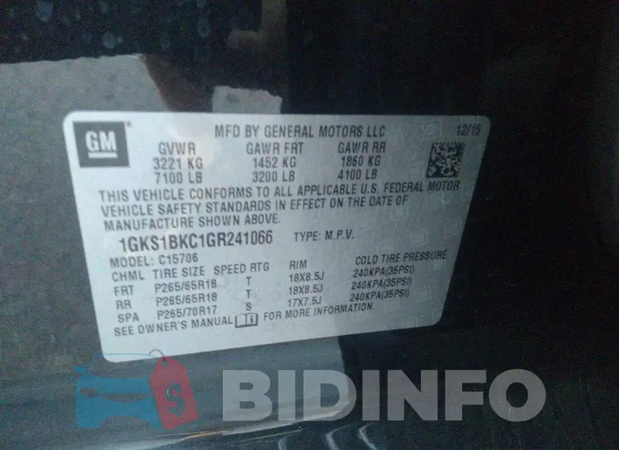 1GKS1BKC1GR241066 Photo# 9