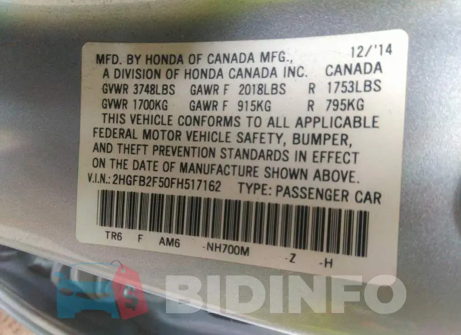 2HGFB2F50FH517162 Photo# 9