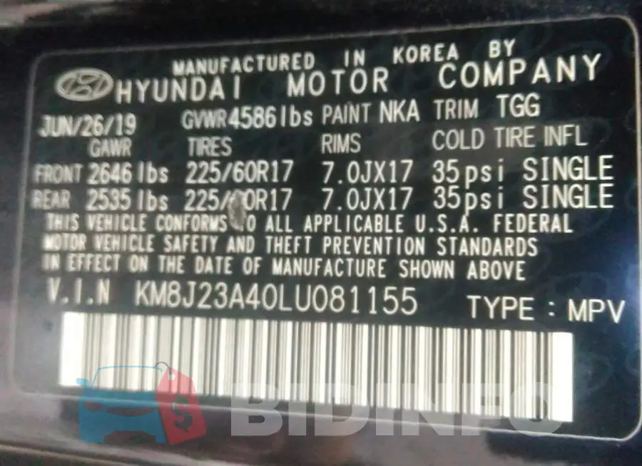 KM8J23A40LU081155 Photo# 9