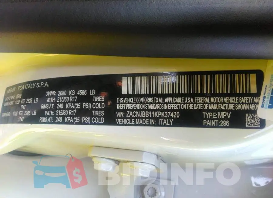 ZACNJBB11KPK37420 Photo# 9