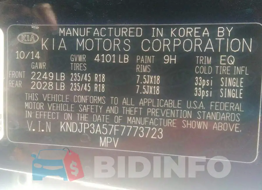 KNDJP3A57F7773723 Photo# 9