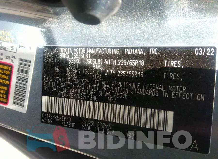 5TDGZRBH7NS204388 Photo# 9