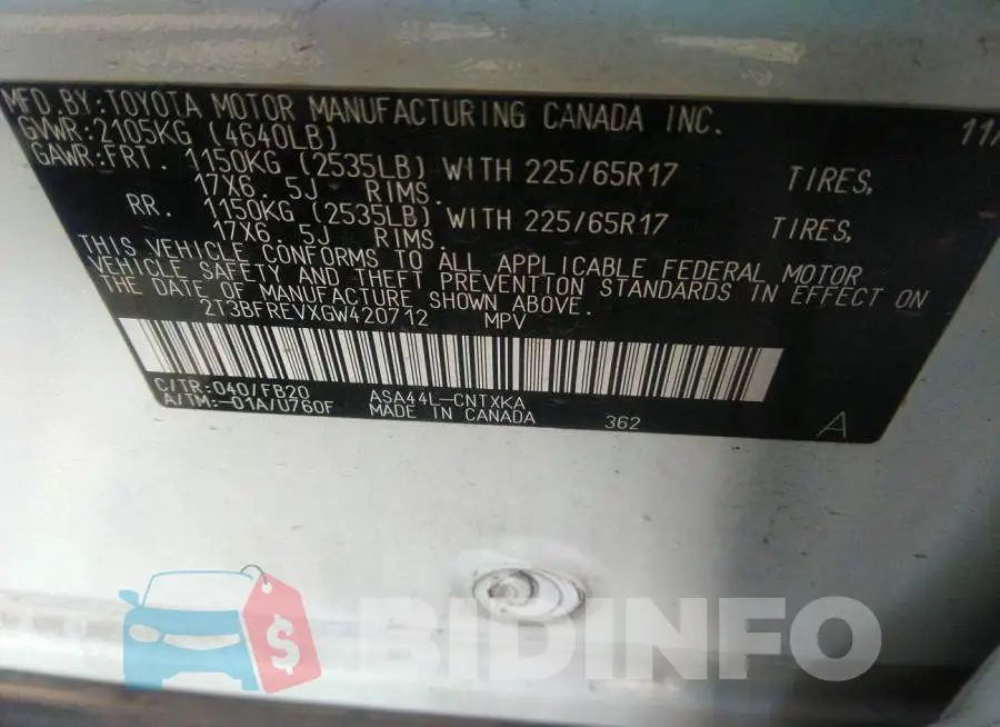 2T3BFREVXGW420712 Photo# 9