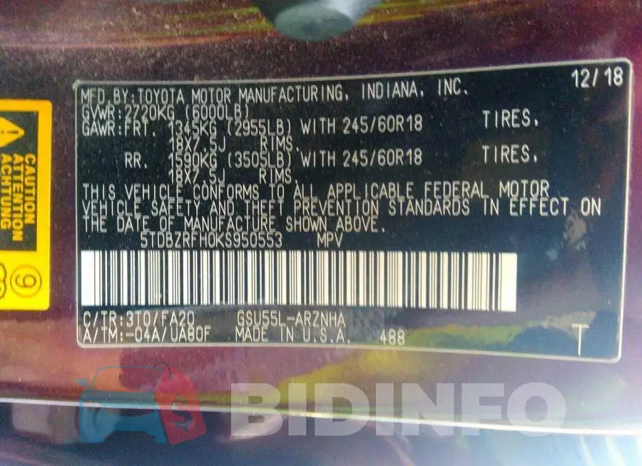 5TDBZRFH0KS950553 Photo# 9