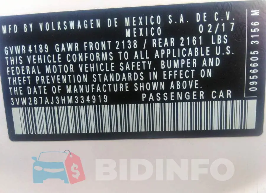 3VW2B7AJ3HM334919 Photo# 9