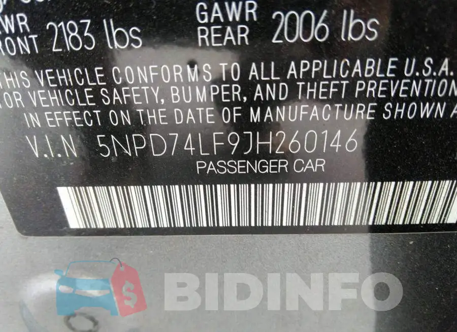 5NPD74LF9JH260146 Photo# 9
