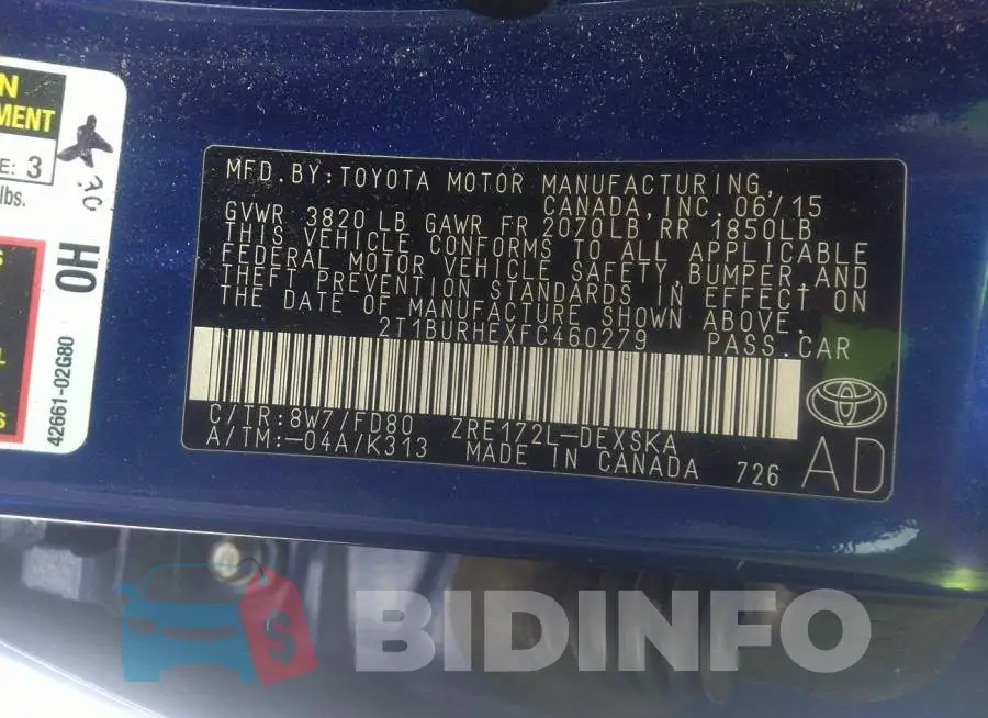 2T1BURHEXFC460279 Photo# 9