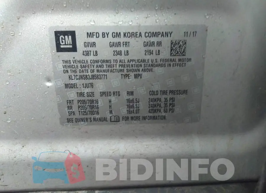 KL7CJNSB3JB583771 Photo# 9