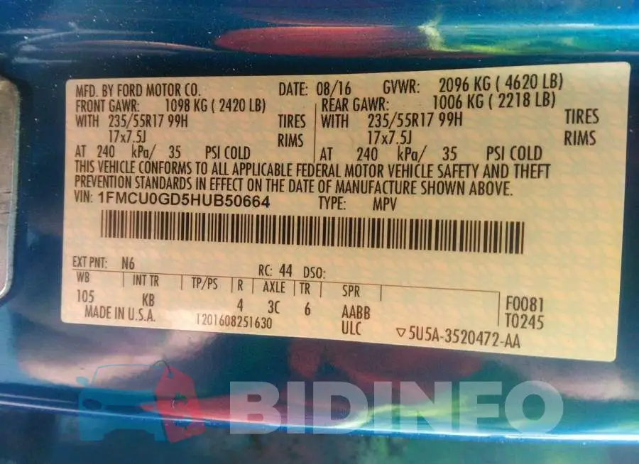 1FMCU0GD5HUB50664 Photo# 9