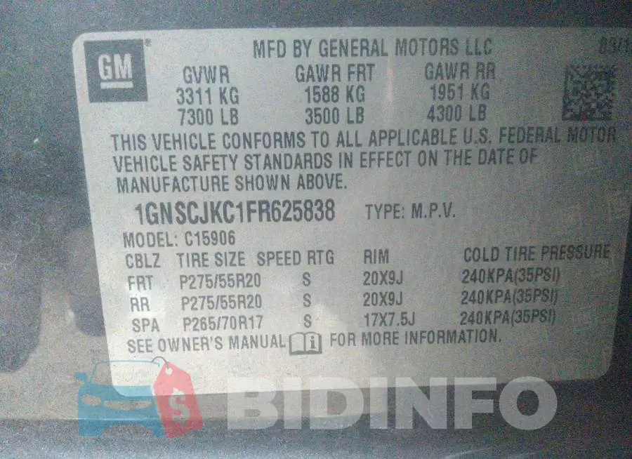 1GNSCJKC1FR625838 Photo# 8