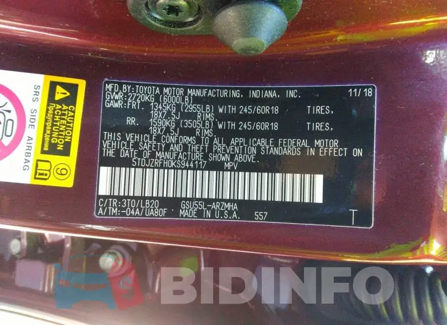 5TDJZRFH0KS944117 Photo# 9