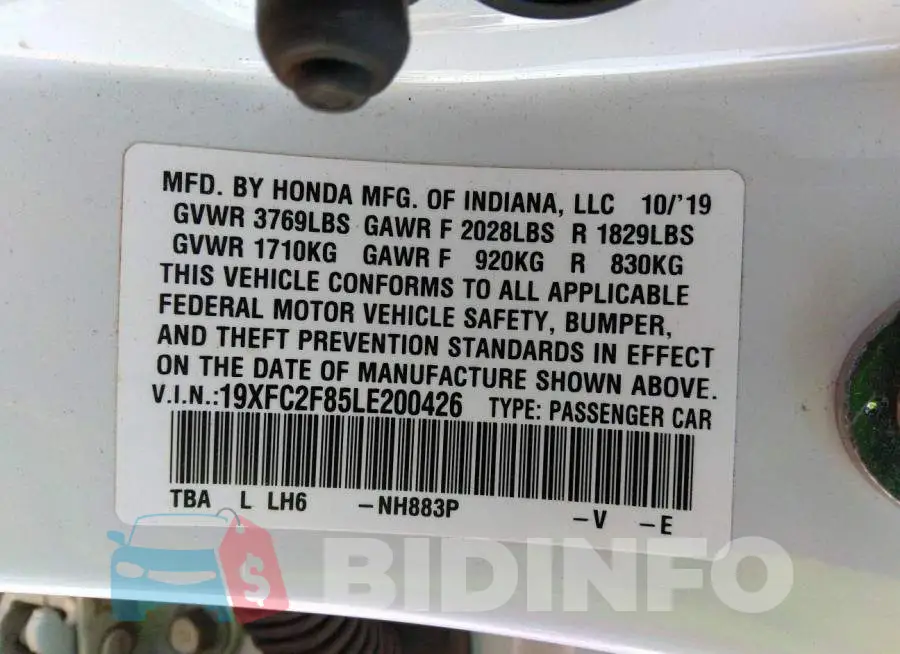 19XFC2F85LE200426 Photo# 9