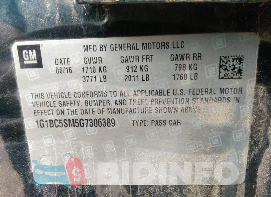 1G1BC5SM5G7306389 Photo# 9