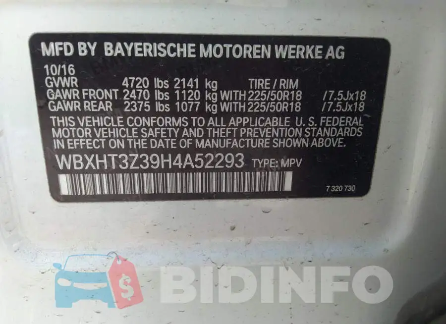 WBXHT3Z39H4A52293 Photo# 9