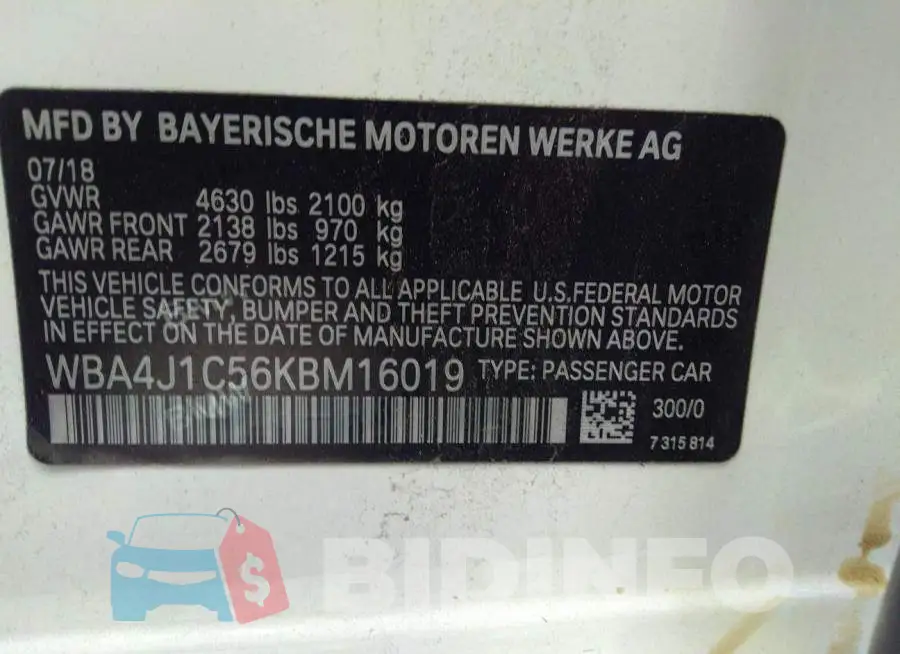 WBA4J1C56KBM16019 Photo# 9